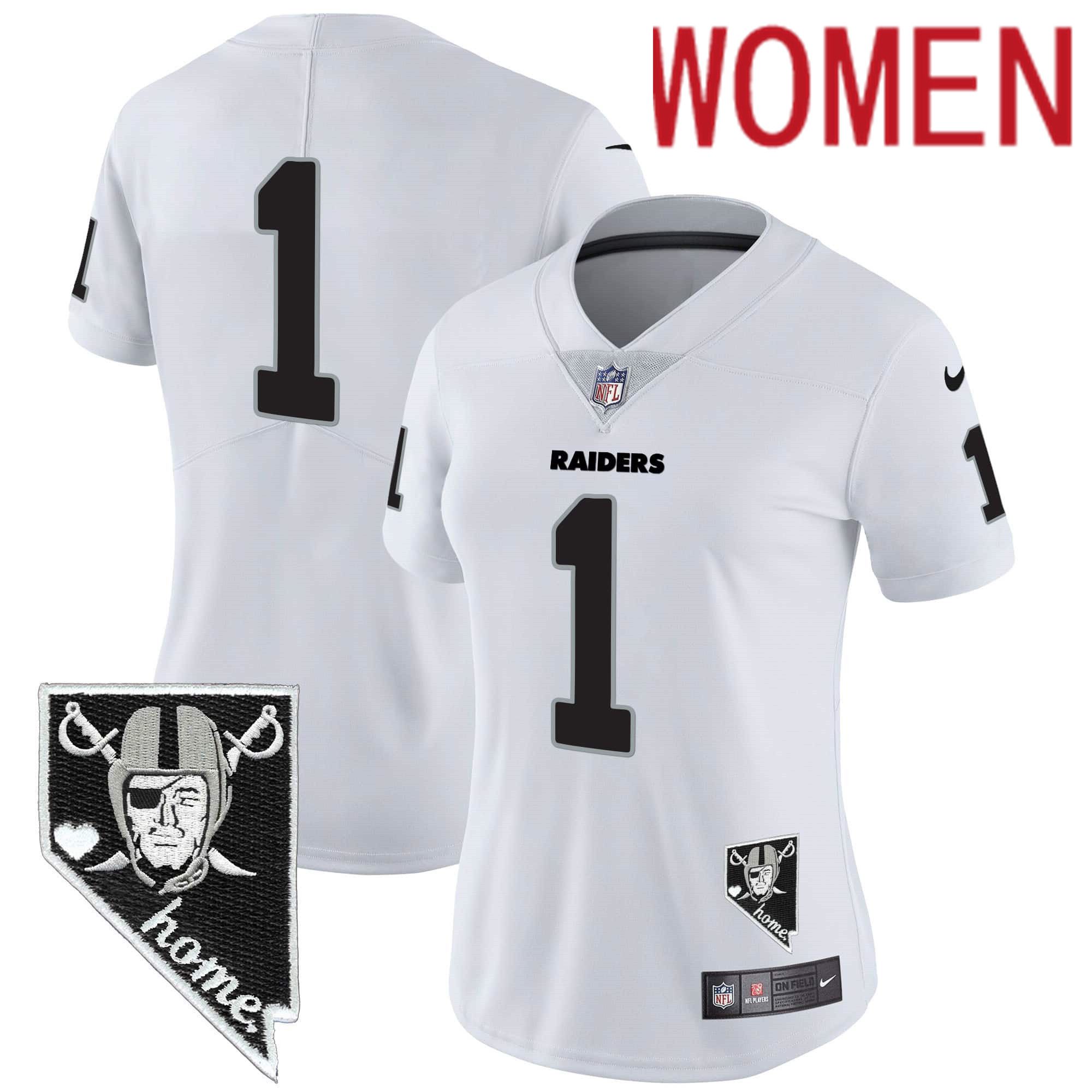Women Oakland Raiders #1 No Name White 2024 Nike Nevada Home Patch Vapor NFL Jersey->customized nfl jersey->Custom Jersey